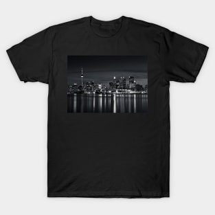 Toronto Skyline At Night From Polson St No 2 Black and White Version T-Shirt